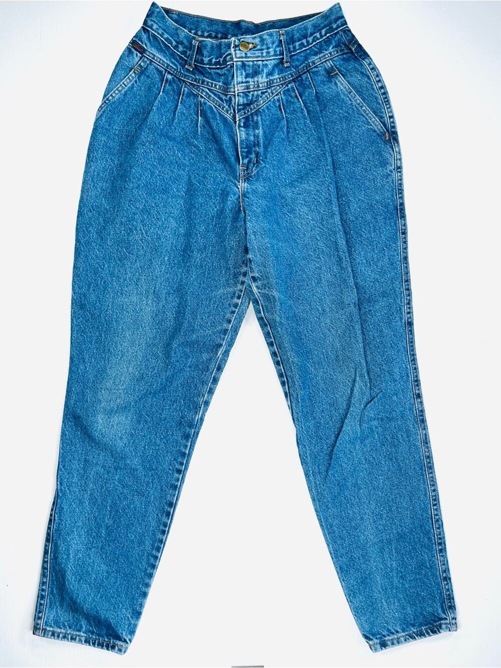 Vintage 90s High Waist Jeans Cotton Denim Pleated Straight Tapered 29" Waist